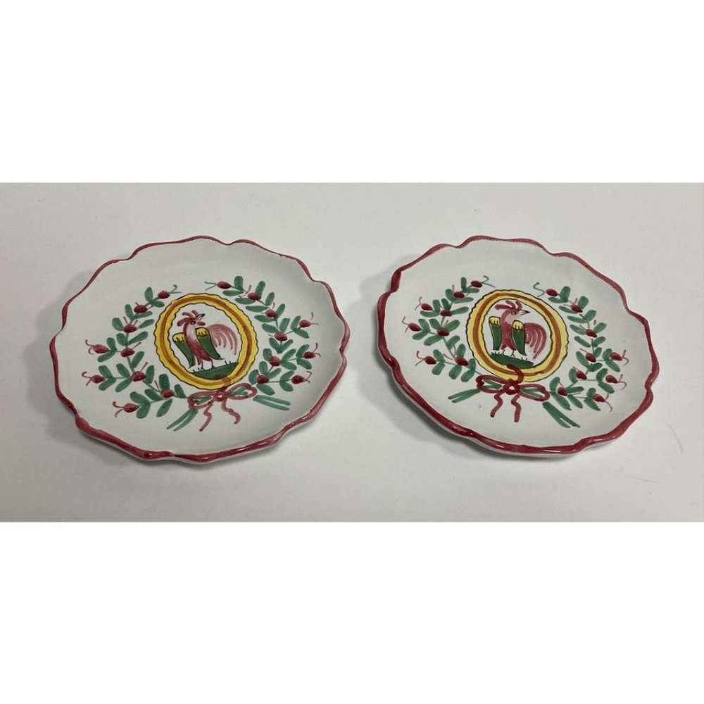 2 Vintage Sigma Pottery Made in Italy Rooster/Chicken/Bird Dessert Plates
